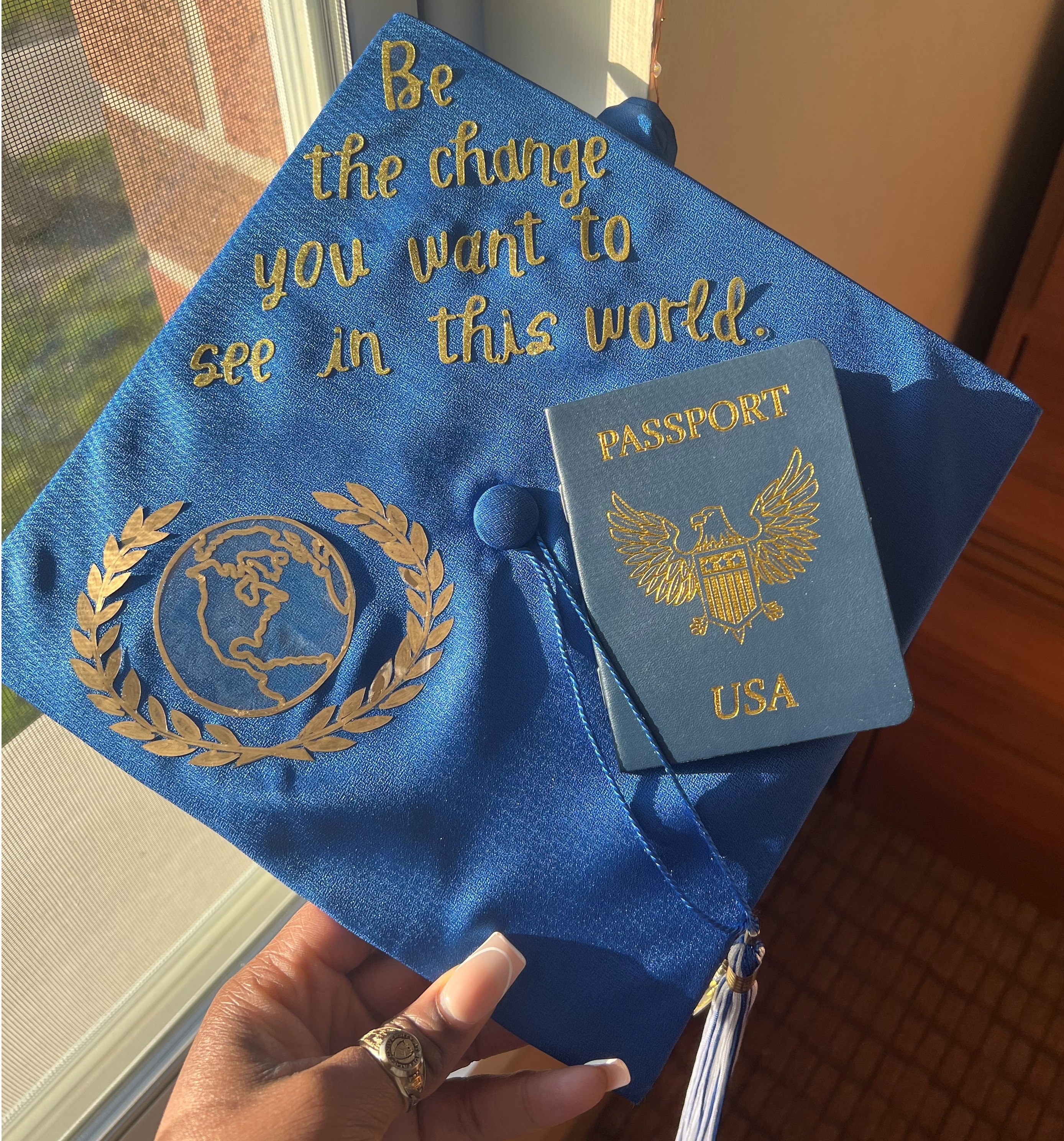 blue graduation cap decoration